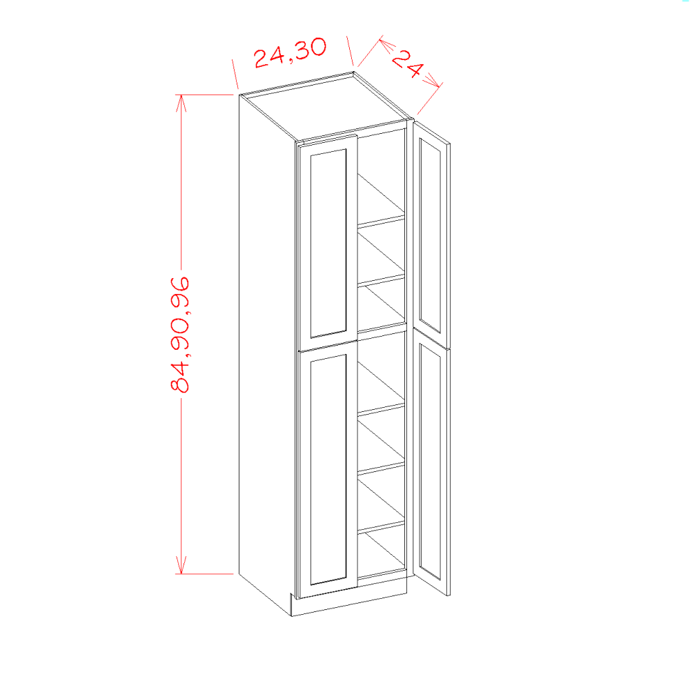 Timber White Pantry Cabinet - 30"W x 84"H x 24"D