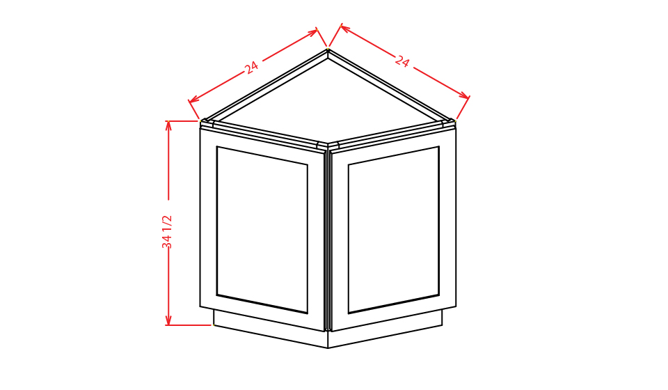 Black Shaker Angle Base Cabinet - 24"W