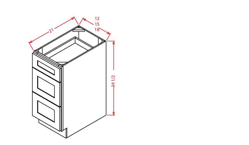 Black Shaker Vanity Drawer Base - 15"W X 21"D X 34-1/2"H