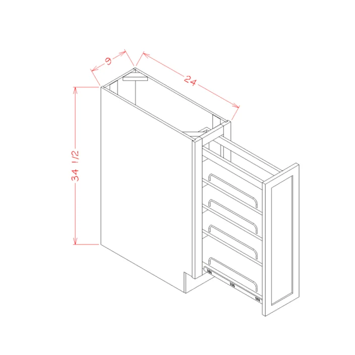 Black Shaker Base Cabinet with Shelf Pullout – 9″W x 34-1/2″H x 24″D