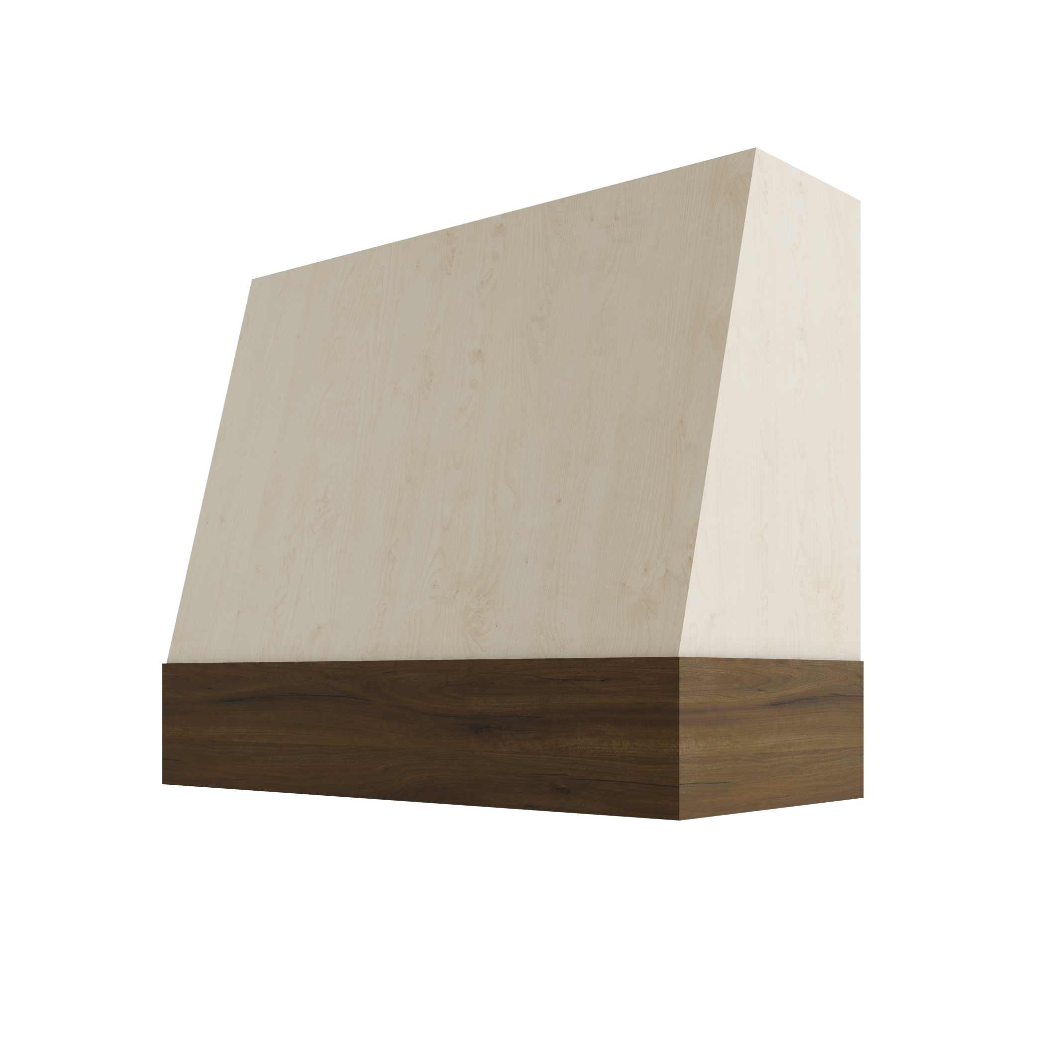 Wood Wall Mount Range Hood with Walnut Band – Angled Style