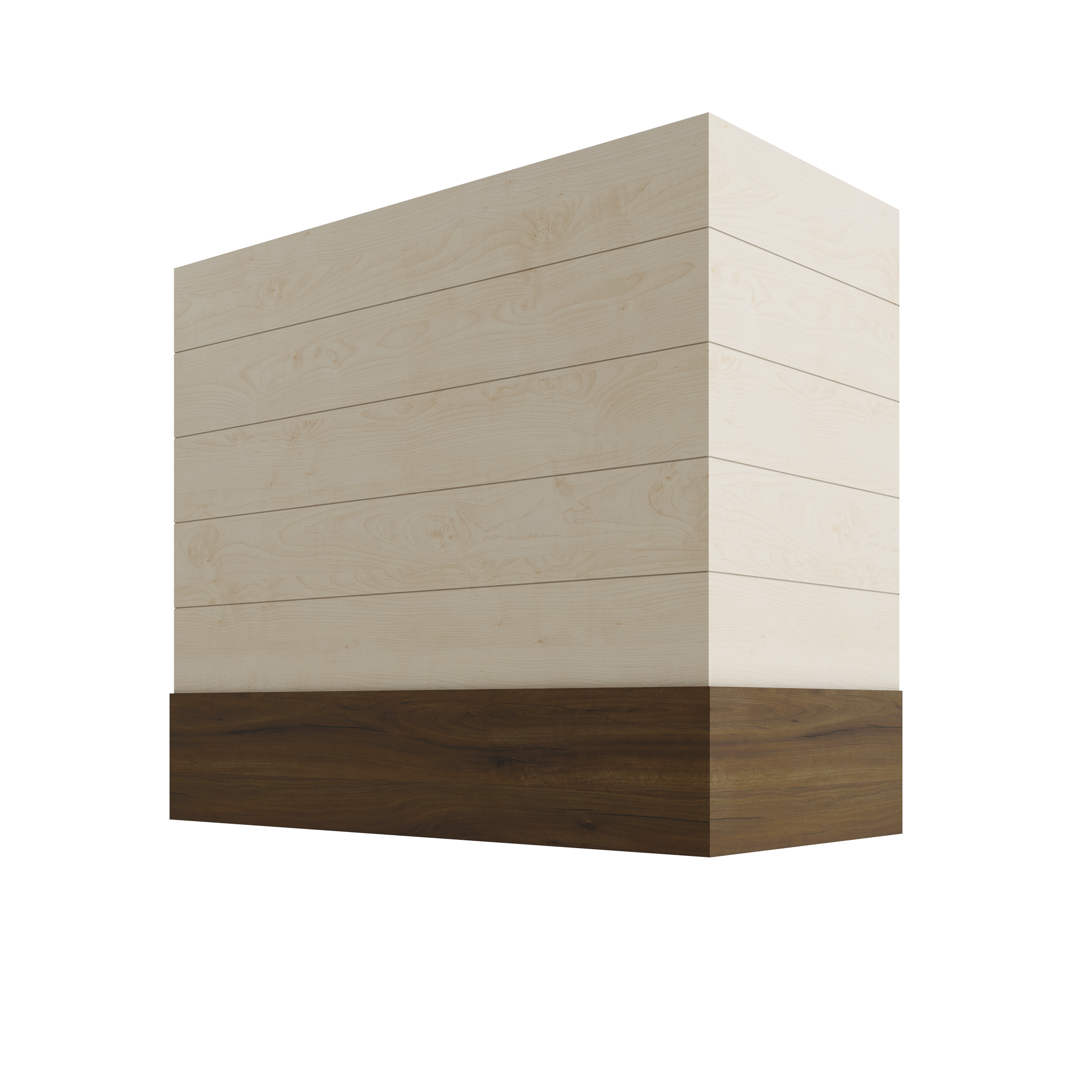 Wood Wall Mount Range Hood with Shiplap and Walnut Band – Box Style
