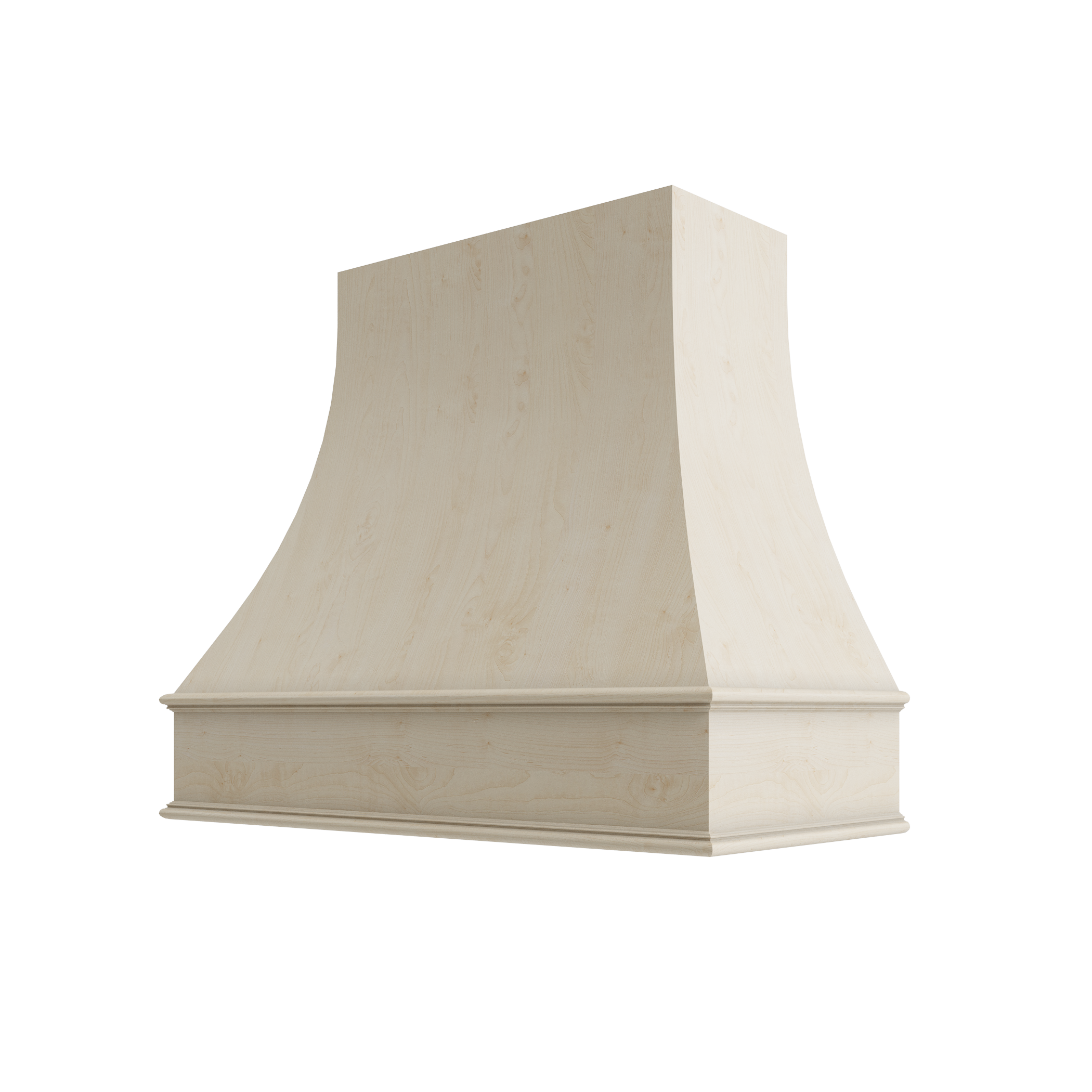 Wood Wall Mount Range Hood with Classic Trim – Curved Style