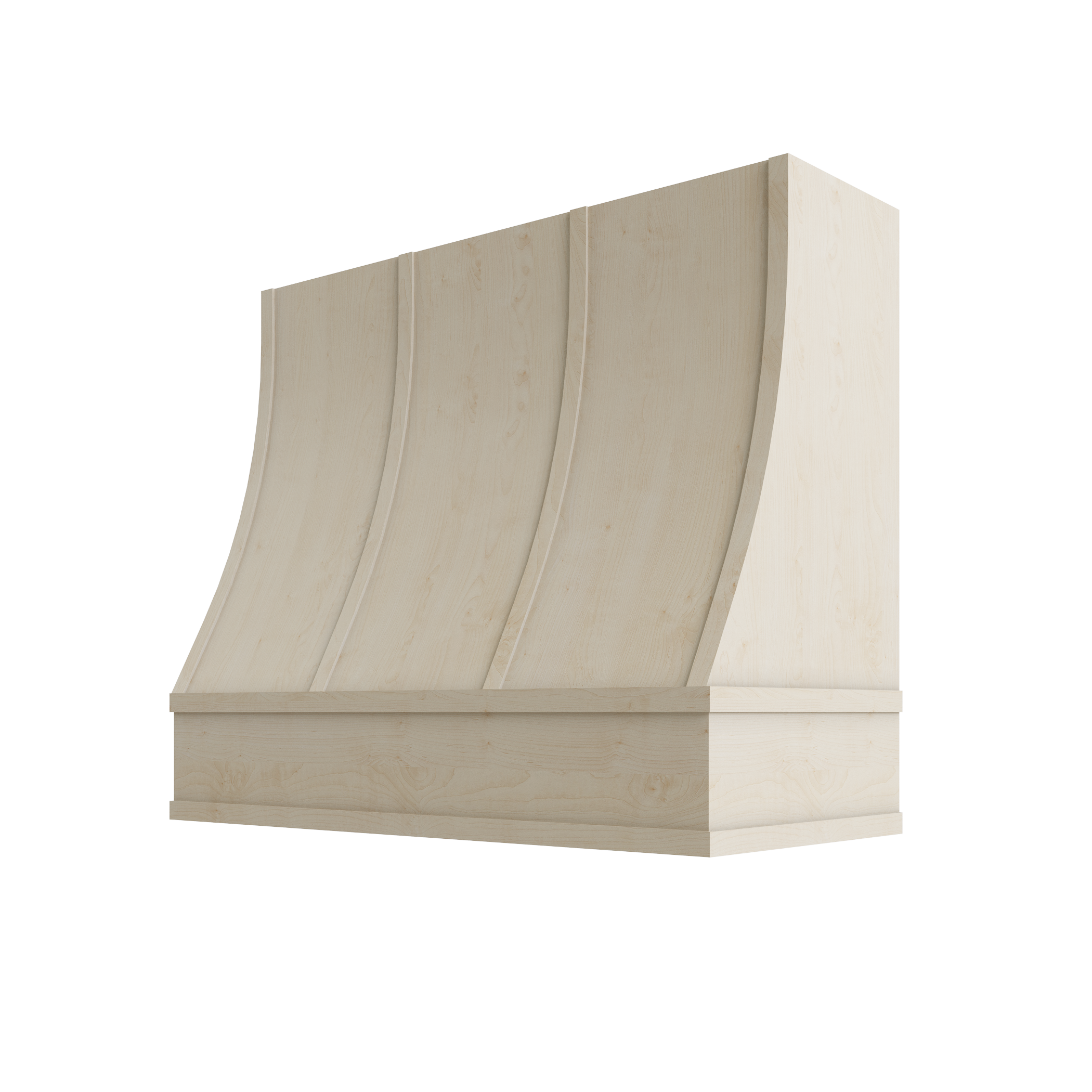 Wood Wall Mount Range Hood with Flat Trim and Strapping – Sloped Style