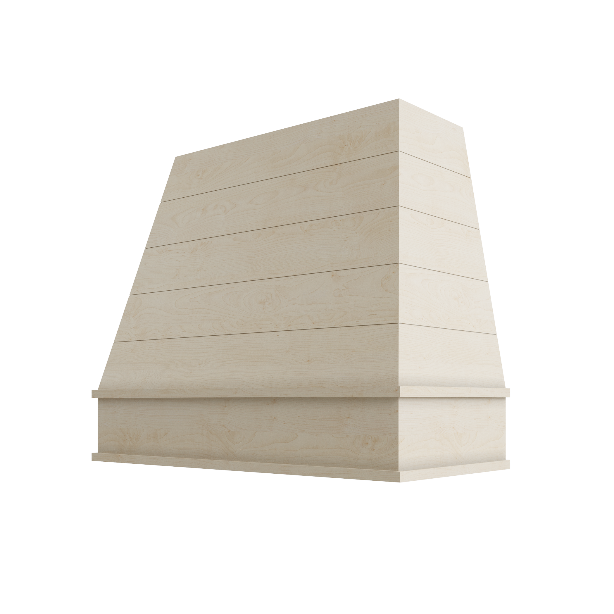 Wood Wall Mount Range Hood with Shiplap and Block Trim – Tapered Style