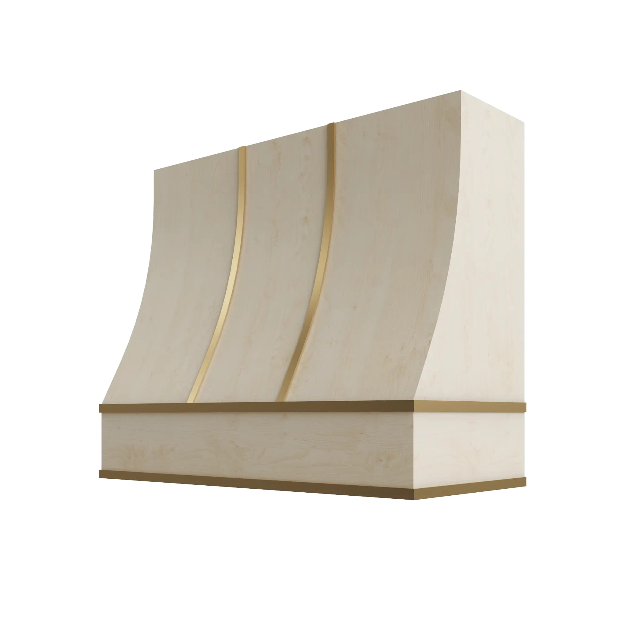 Wood Wall Mount Range Hood with Brass Strapping – Sloped Style