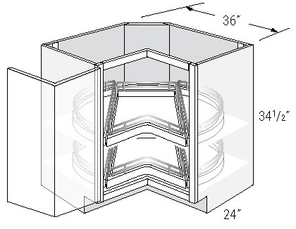 Driftwood Shaker 36" Lazy Susan Base w/ Top & Bottom Drawers
