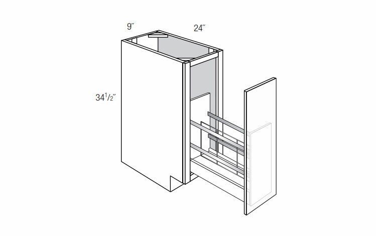 Driftwood Slab 9" Base Cabinet With Tray Divider Pullout