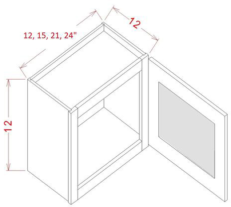 Stone Grey Shaker Wall Glass Door Cabinet- 12"W X 15"H X 12"D