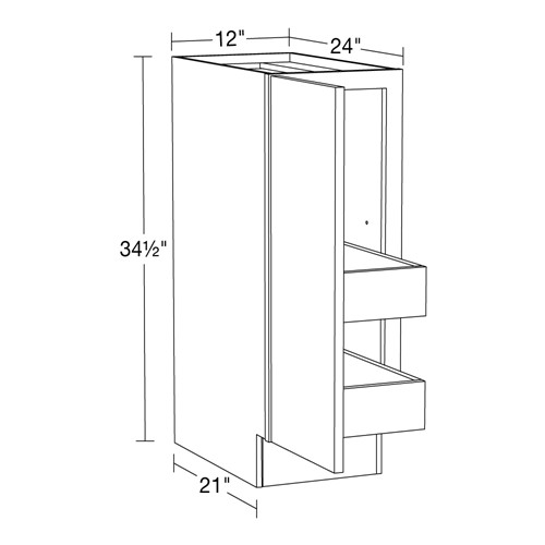 Strata  White Flat Panel Base Full Height 12" 2 Rollout 