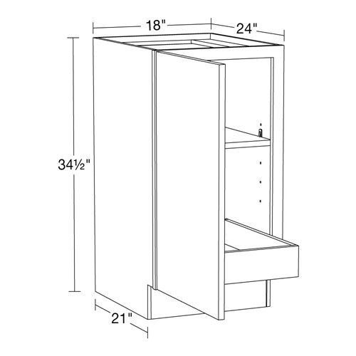 Strata  White Flat Panel Base Full Height 18" 1 Rollout 