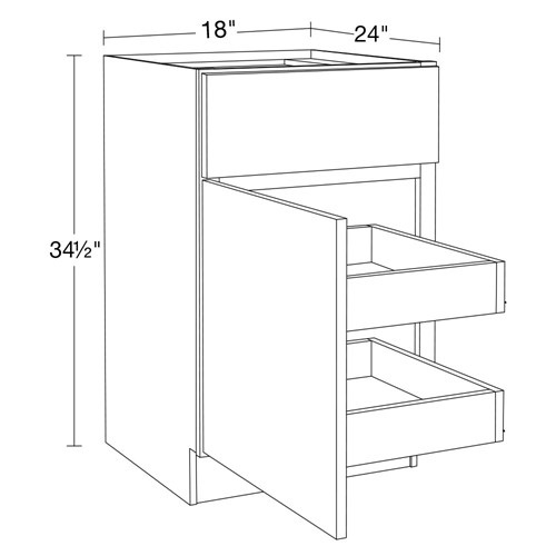 Strata  White Flat Panel Base 18" 2 Rollout Tray