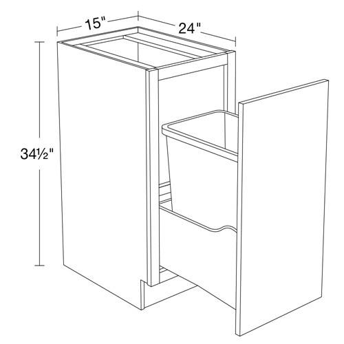 Strata  White Flat Panel Large Single Wastebasket Cabinet 15"