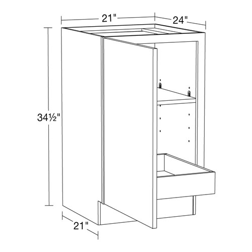 Strata  White Flat Panel Base Full Height 21" 1 Rollout 