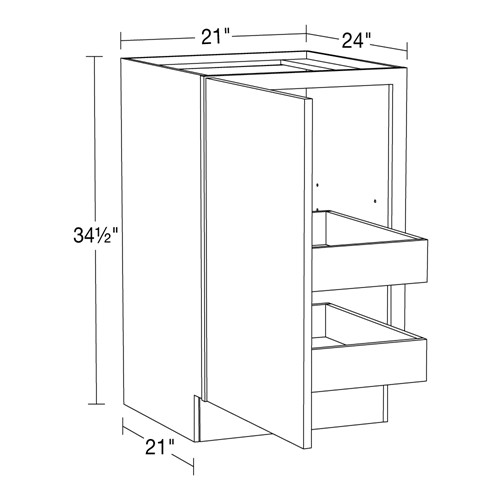 Strata  White Flat Panel Base Full Height 21" 2 Rollout 