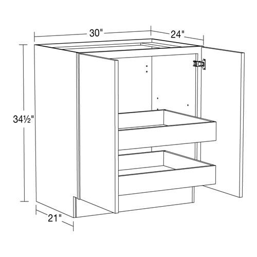 Strata  White Flat Panel Base Full Height 30" 2 Rollout