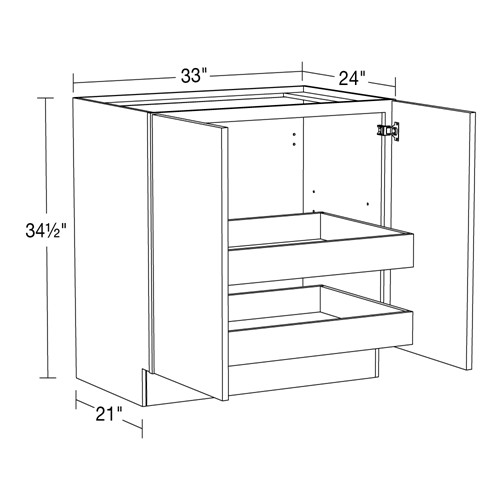 Strata  White Flat Panel Base Full Height 33" 2 Rollout