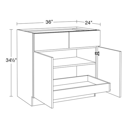 Strata  White Flat Panel Base 36" 1 Rollout Tray