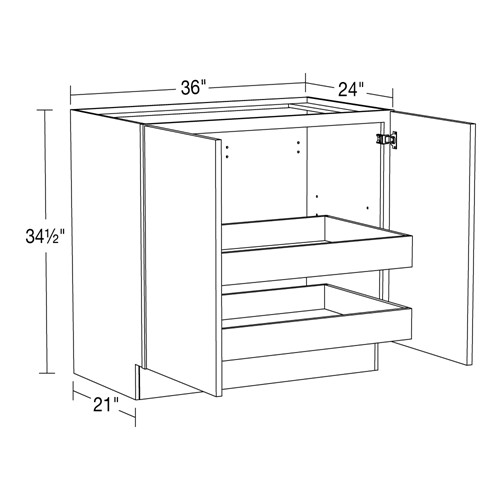 Strata  White Flat Panel Base Full Height 36" 2 Rollout