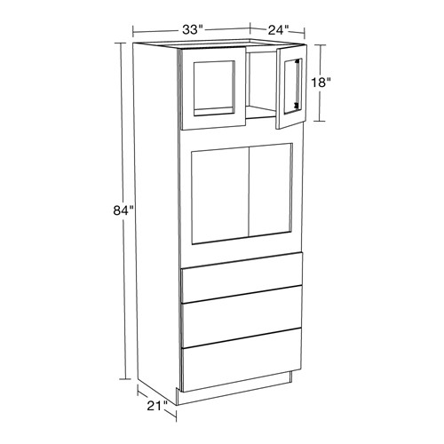 Lexington Gray Shaker Universal Oven Cabinet 33"x84" with Glass Doors