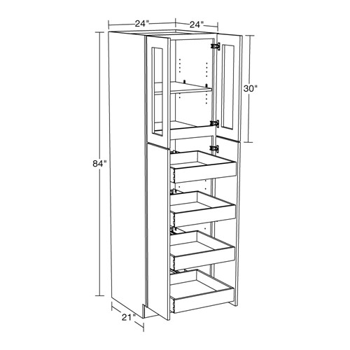 Lexington Gray Shaker Utility 24"x24"x84" 4 Rollout with Glass Doors