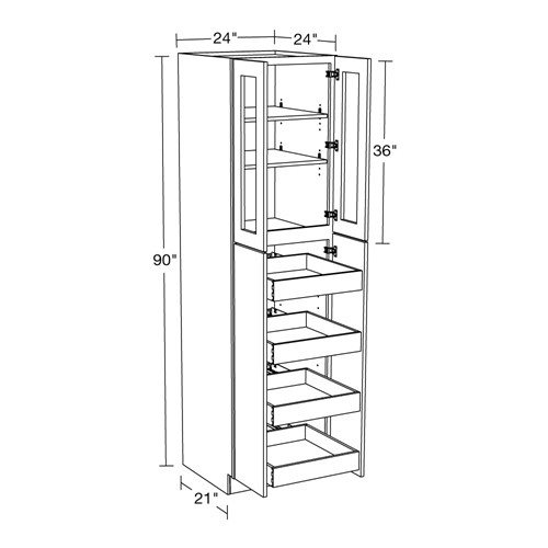 Lexington Gray Shaker Utility 24"x24"x90" 4 Rollout with Glass Doors
