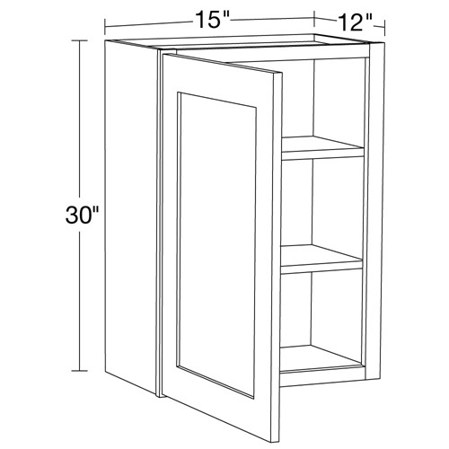 Lexington Gray Shaker Wall 15"x30" with Glass Doors