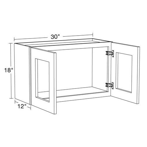 Lexington Gray Shaker Wall 30"x18" with Glass Doors