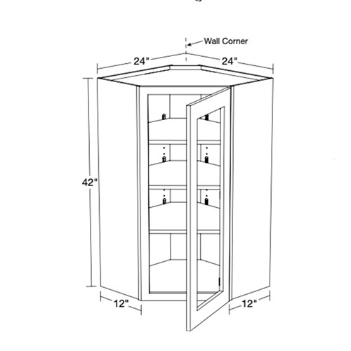 Lexington Gray Shaker Wall Angle 24"x42" with Glass Doors