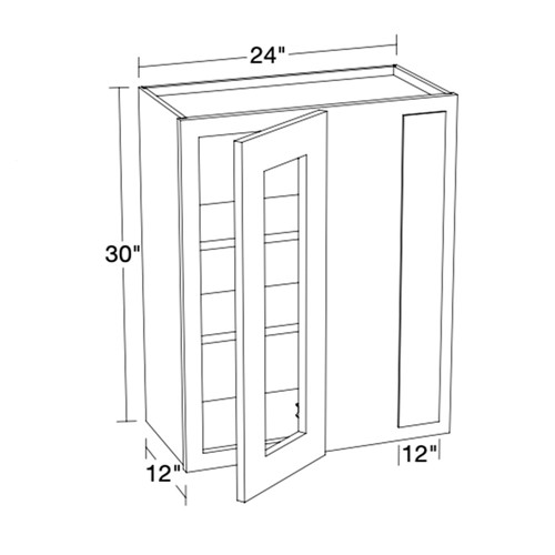 Lexington Gray Shaker 27"x30" Universal Blind Corner Wall Cabinet with Glass Doors