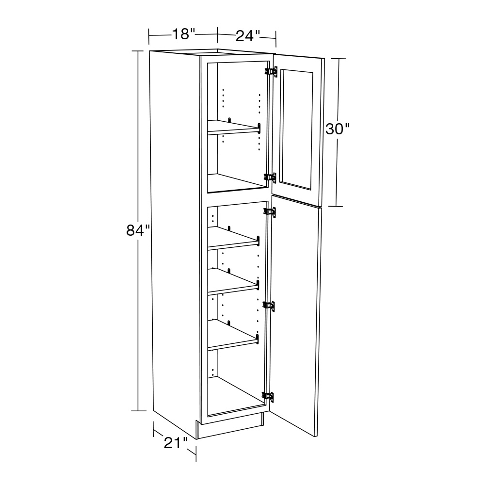 Lexington Gray Shaker Utility 18"x24"x84" 4 Wire Shelf with Glass Doors