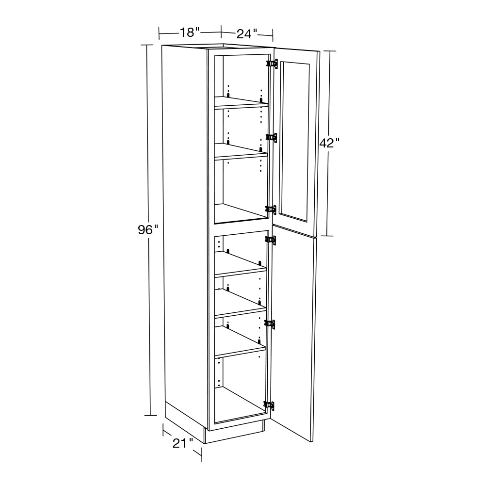 Lexington Gray Shaker Utility 18"x24"x96" 4 Wire Shelf with Glass Doors