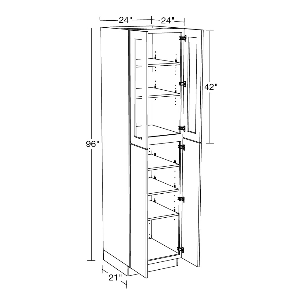 Lexington Gray Shaker Utility 24"x24"x96" 4 Rollout Tray with Glass Doors