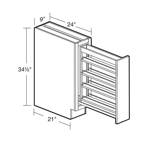 Strata  White Flat Panel Spice Pullout Cabinet - 9"