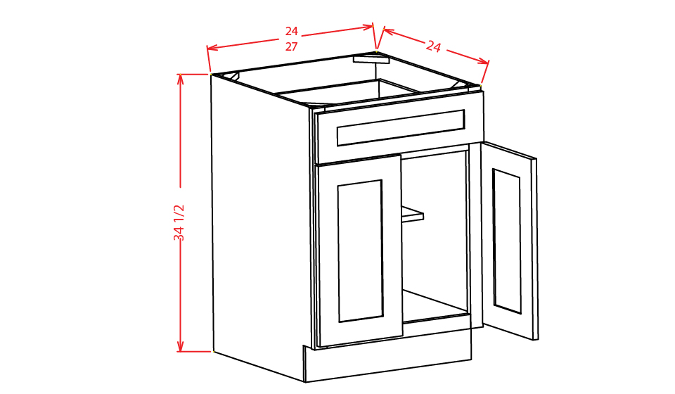 Steel Green Shaker Double Door Base Cabinet - 27"W