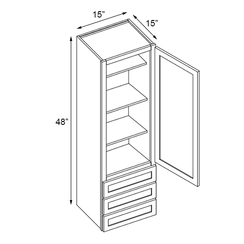 Slim Walnut Shaker Wall Twr w/ 3 Drws - 15" W x 48" H x 14.5" D