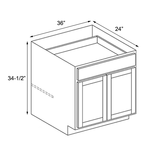 Coastal Sand Slim Shaker Double Door Base Cabinet - 36"W x 34-1/2"H