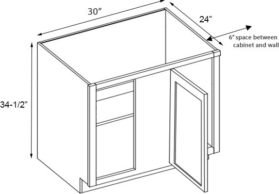 Unfinished Shaker Single Door Blind Base Cabinet - 30"W x 34-1/2"H