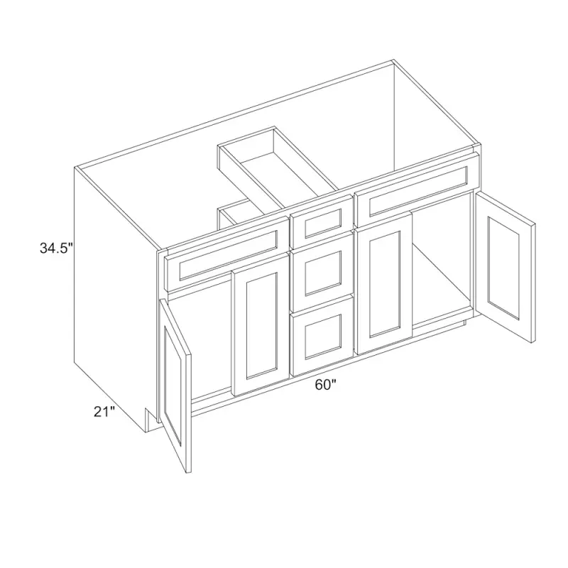 Double Bowl Vanity Sink Base - 60"W