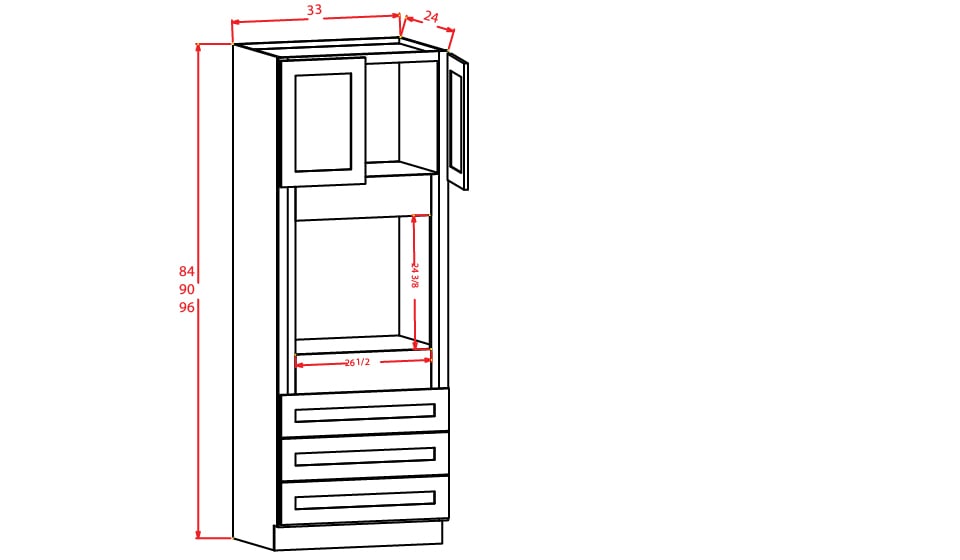 Rift Oak Shaker Universal Oven Cabinet - 33"W X 96"H X 24"D