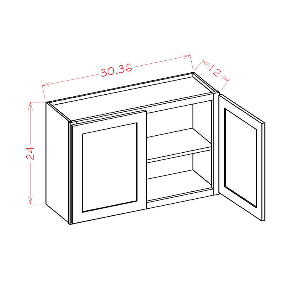 Rift Oak Shaker Wall Cabinet - 30"W X 24"H X 12"D
