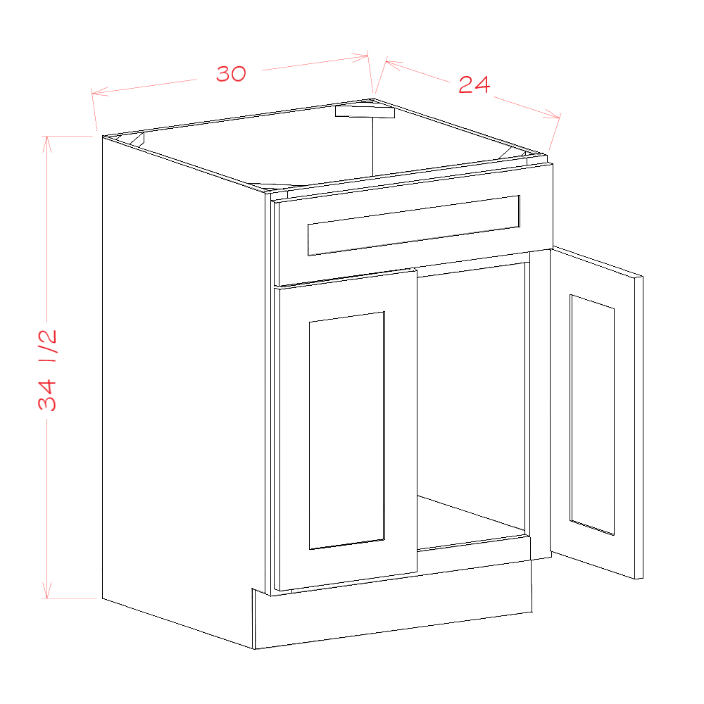 Rift Oak Shaker Sink Double Door Base Cabinet - 30"W x 34-1/2"H x 24"D