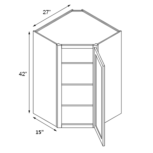 Florence Cream Single Door Corner Wall Cabinet - 27"W x 42"H