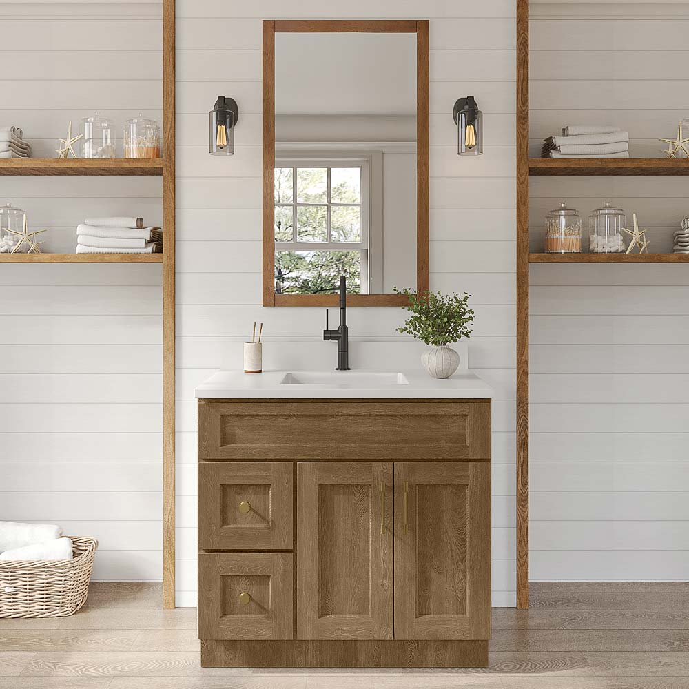 Florence Honey Shaker Vanity Sink Base Left Drawer Stacking Cabinet - 36" W