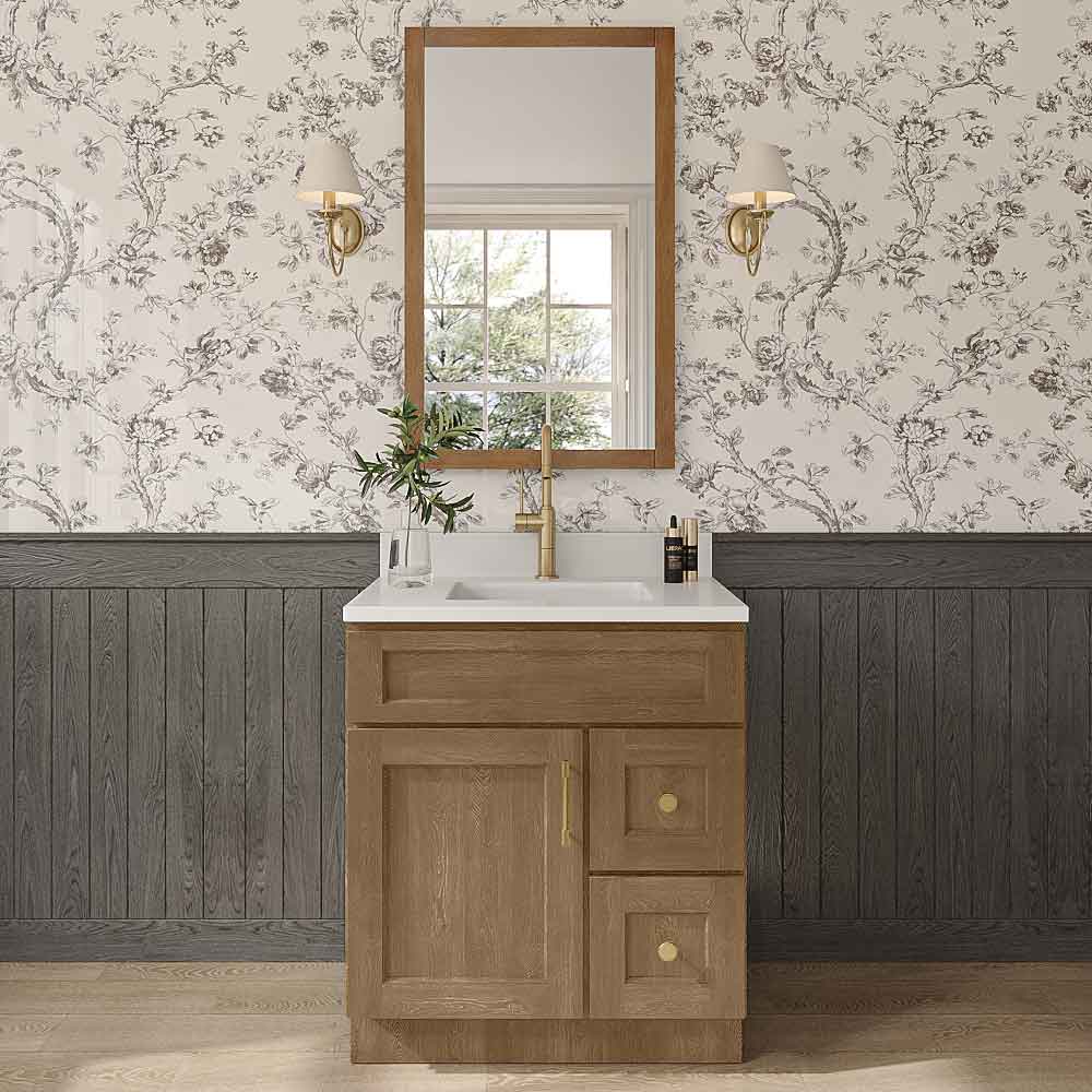 Florence Honey Shaker Vanity Sink Base Right Drawer Stacking Cabinet - 30" W
