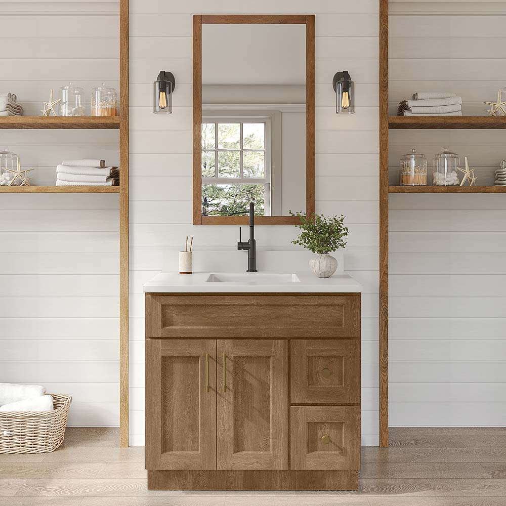 Florence Honey Shaker Vanity Sink Base Right Drawer Stacking Cabinet - 36" W