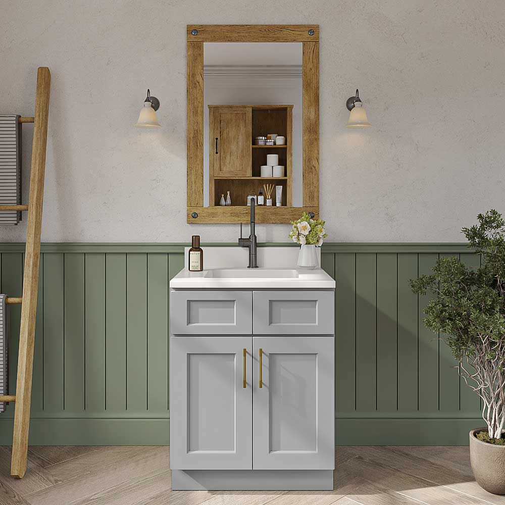 Florence Grey Shaker Double Door Vanity Cabinet - 27"W x 34-1/2"H