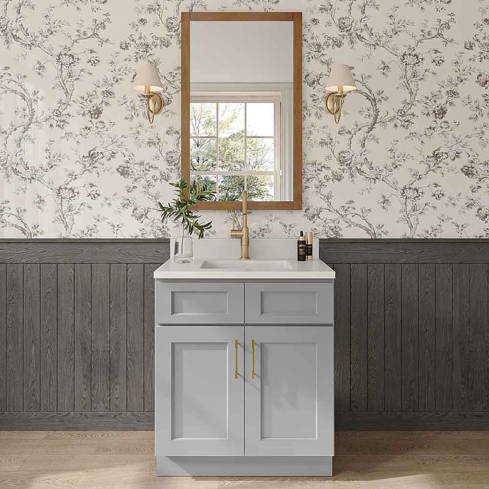Florence Grey Shaker Double Door Vanity Cabinet - 30"W x 34-1/2"H