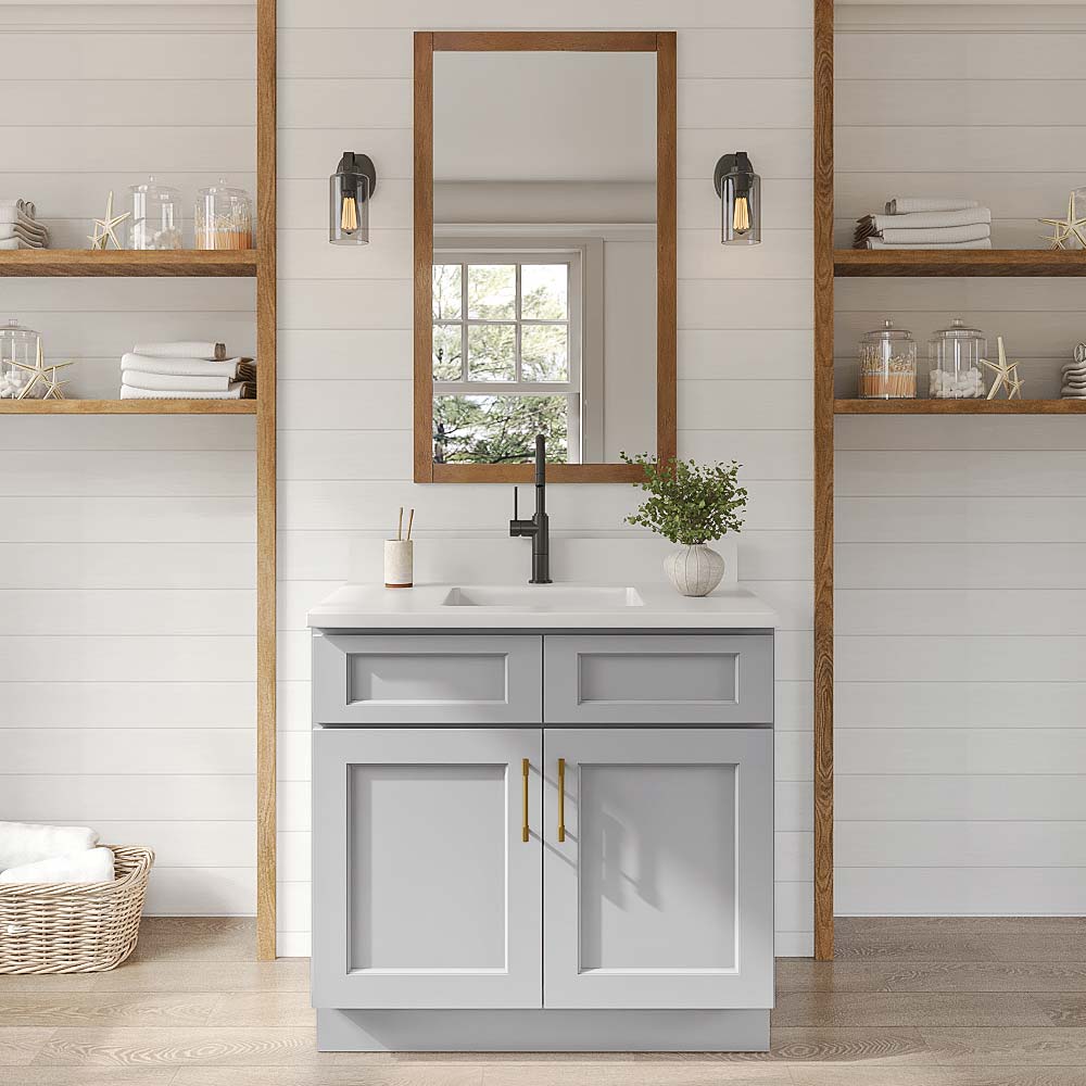 Florence Grey Shaker Double Door Vanity Cabinet - 36"W x 34-1/2"H