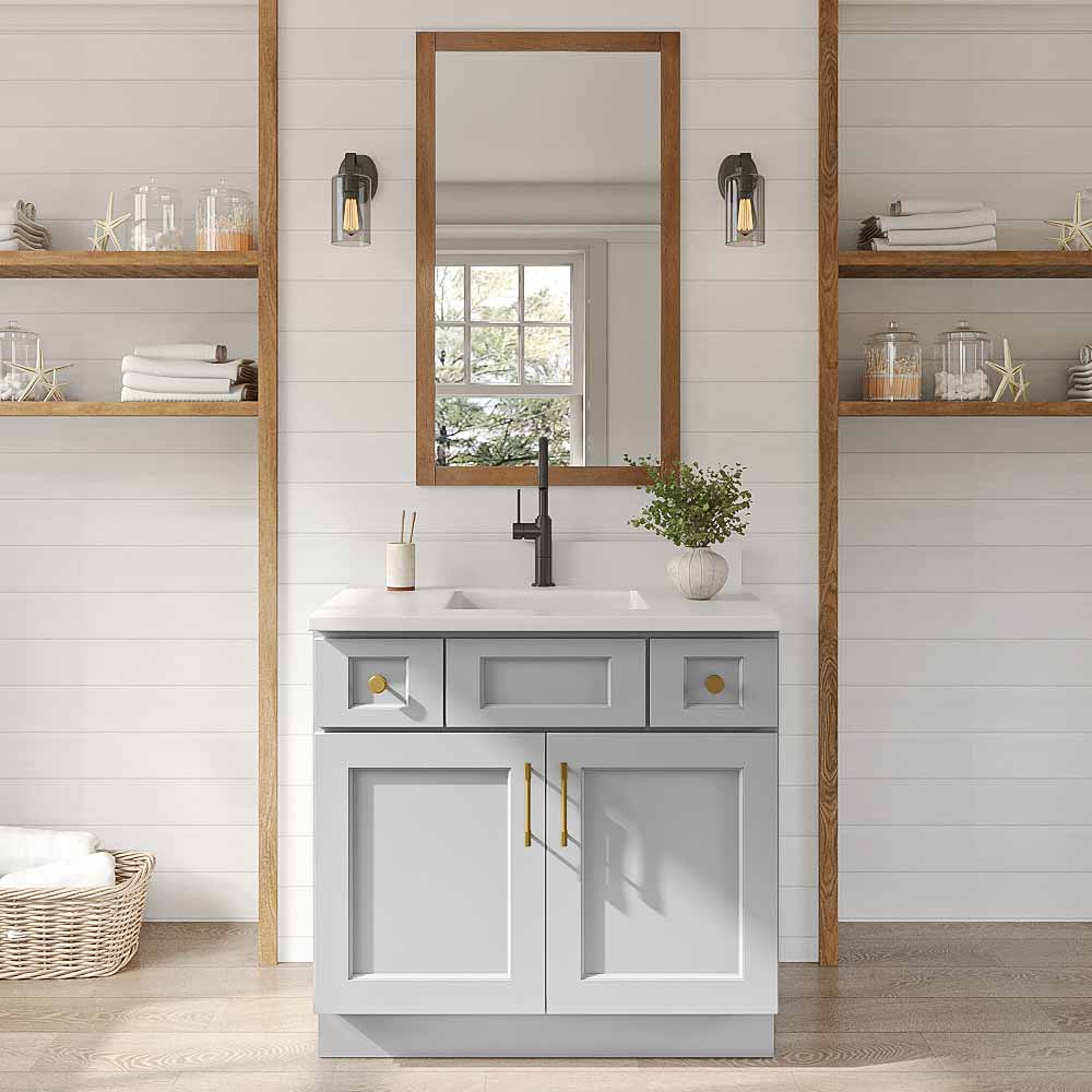 Florence Grey Shaker Double Door Vanity Sink Base Cabinet - 36"W x 34-1/2"H